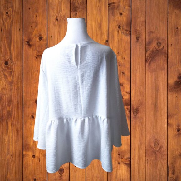 NYCC Women's 2X White 3/4 Bell Sleeve Embroidered Boho Peplum Blouse Pullover - Picture 6 of 6